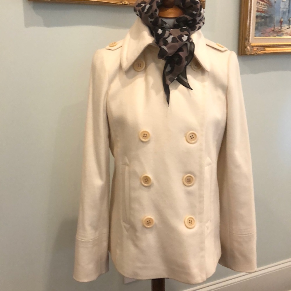 J Crew cream wool pea coat EUC